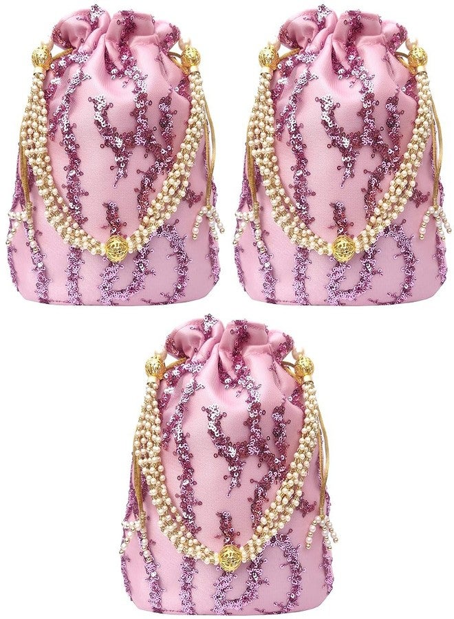 DUCHESS Women Pink Sequins Potli Bag (Pack of 3)